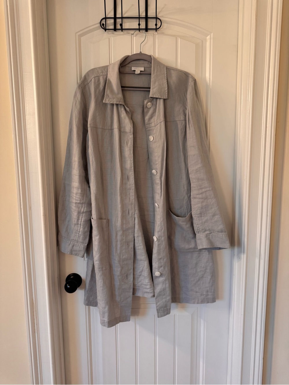 J.Jill Love Linen Gray Button-Front Duster Jacket L
